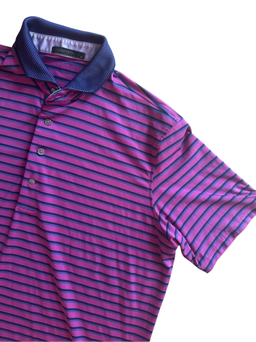 ⛳️Greyson Men’s Houma Indigo Striped Classic Short Sleeve Golf Polo Shirt L